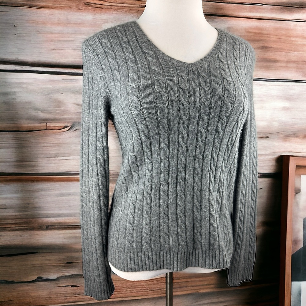 Vtg Lauren Ralph Lauren Cashmere V-Neck Pullover Sweater Gray Women's Medium - Picture 14 of 14